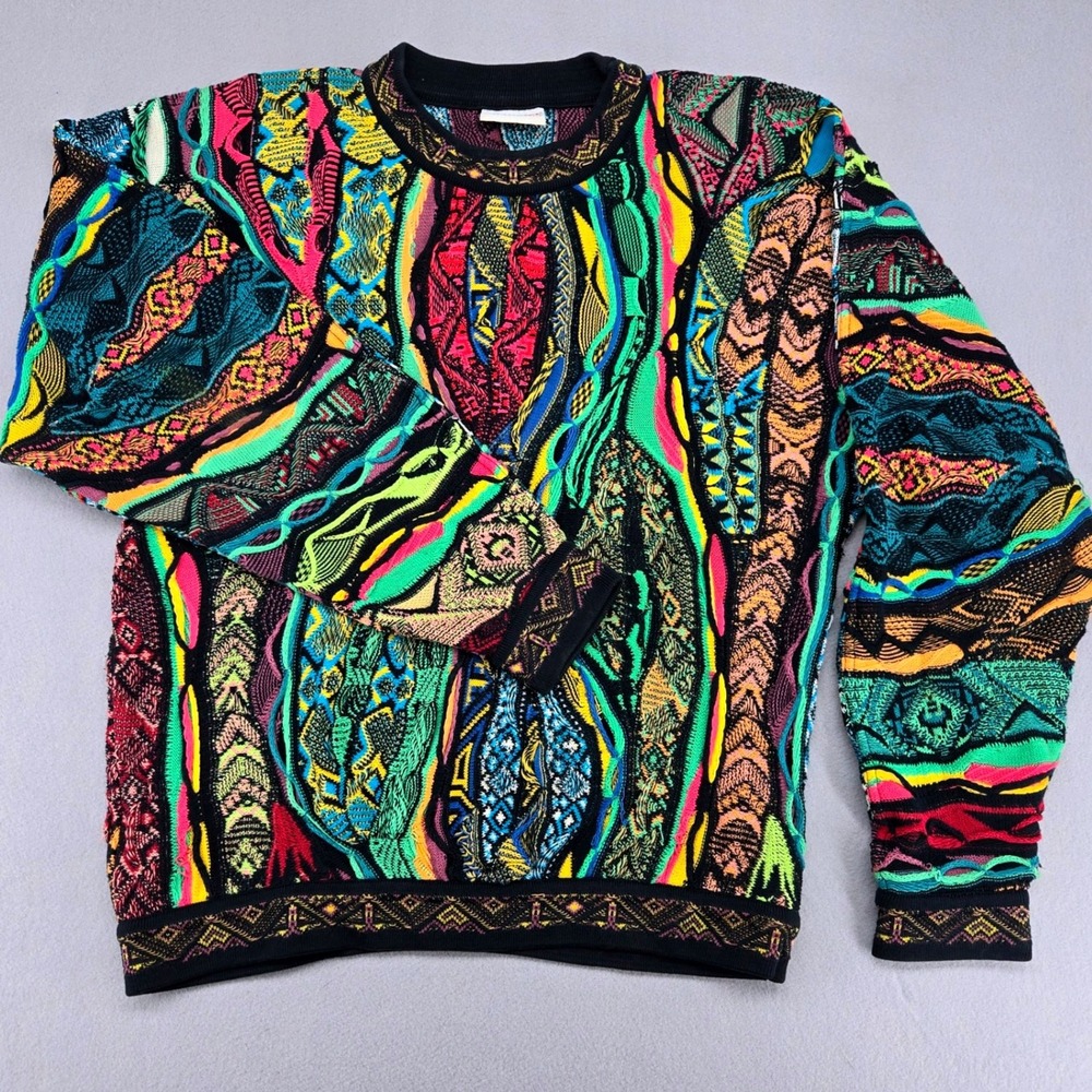 Coogi Australia 3D Knit Neon Hip Hop Cotton Crewneck Sweater M Australia Vintage